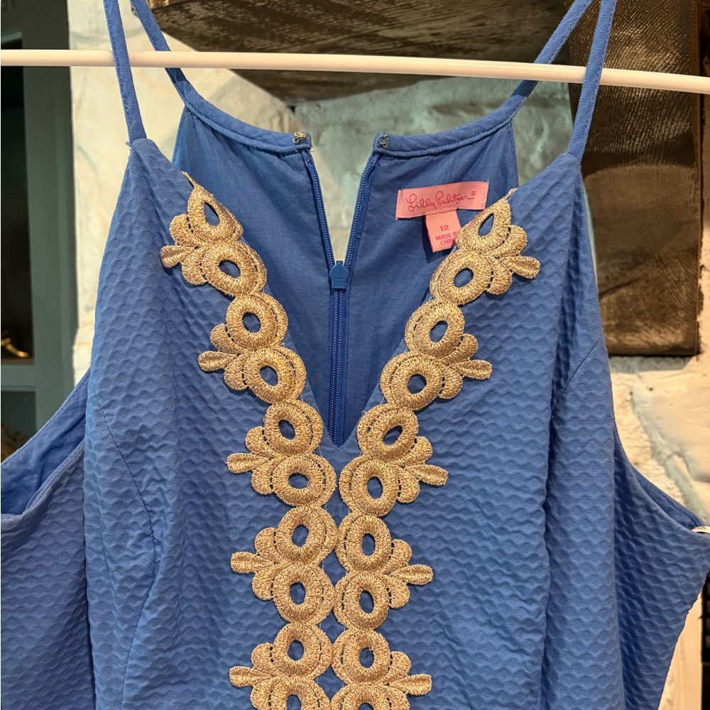 Lilly Pulitzer Blue Midi Dress with Cream Detailing - Picture 2 of 3